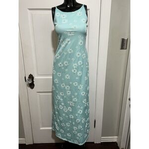 Vintage 1990s Teal Flower Long Womens Dress Size Small